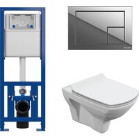 Унитаз подвесной Cersanit Carina New Clean On с инстал. Link Pro (с кнопкой Corner 64108 хром глянцевый) — Chaika Market