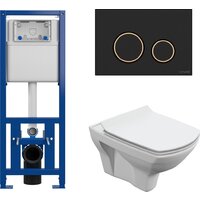 Унитаз подвесной Cersanit Carina New Clean On с инстал. Link Pro (с кнопкой Twins 63534 черный/золото) — Chaika Market