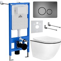 Унитаз подвесной Roxen Antares Black в комплекте с инсталляцией StounFix Dual Fresh 6 в 1 964894 (кнопка: оружейная сталь) — Chaika Market