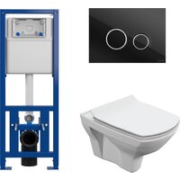 Унитаз подвесной Cersanit Carina New Clean On с инстал. Link Pro (с кнопкой Twins 64117 стекло черный) — Chaika Market