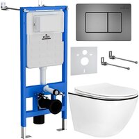 Унитаз подвесной Roxen Antares Black в комплекте с инсталляцией StounFix Dual Fresh 6 в 1 964862 (кнопка: оружейная сталь) — Chaika Market