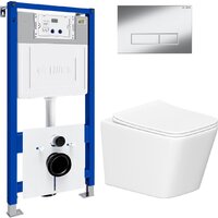 Унитаз подвесной Lauter Square 214903 с кнопкой 219701HD (узкая, хром) - Изображение №2 — Chaika Market