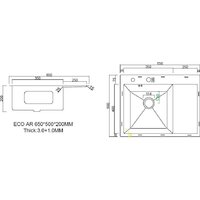Кухонная мойка ARFEKA ECO AR 650*500 L BLACK PVD NANO - Изображение №3 — Chaika Market