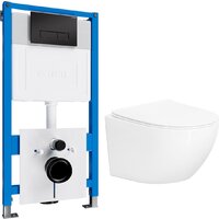 Унитаз подвесной Lauter с инсталляцией Sulzdorf с микролифтом и кнопкой смыва 219704HD (белый/черный) — Chaika Market