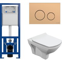 Унитаз подвесной Cersanit Carina New Clean On с инстал. Link Pro (с кнопкой Twins 63524 золото матовый) — Chaika Market
