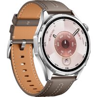 Умные часы Huawei Watch GT 6 46 мм (серебристый, с коричневым кожаным ремешком, международная версия) - Изображение №3 — Chaika Market