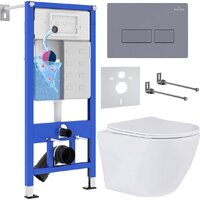Унитаз подвесной Roxen Antares 530185-01 в комплекте с инсталляцией StounFix Dual Fresh 6 в 1 966771 (кнопка: серый гранит) — Chaika Market