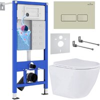 Унитаз подвесной Roxen Antares 530185-01 в комплекте с инсталляцией StounFix Dual Fresh 6 в 1 966626 (кнопка: бежевый) — Chaika Market