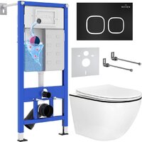 Унитаз подвесной Roxen Antares Black в комплекте с инсталляцией StounFix Dual Fresh 6 в 1 964681 (кнопка: черный матовый) — Chaika Market