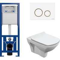 Унитаз подвесной Cersanit Carina New Clean On с инстал. Link Pro (с кнопкой Twins 63535 белый/золото) — Chaika Market