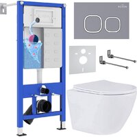 Унитаз подвесной Roxen Antares 530185-01 в комплекте с инсталляцией StounFix Dual Fresh 6 в 1 966332 (кнопка: серый бетон) — Chaika Market