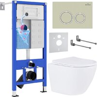 Унитаз подвесной Roxen Antares 530185-01 в комплекте с инсталляцией StounFix Dual Fresh 6 в 1 966181 (кнопка: бежевый) — Chaika Market