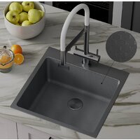 Кухонная мойка Roxen Snake 560220-50-BS (50*48) PVD графит/текстурная поверхность (с коландером и дозатором) - Изображение №3 — Chaika Market