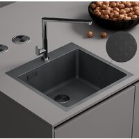 Кухонная мойка Roxen Snake 560220-50-BS (50*48) PVD графит/текстурная поверхность (с коландером и дозатором) — Chaika Market