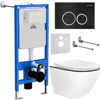 Унитаз подвесной Roxen Antares Black в комплекте с инсталляцией StounFix Dual Fresh 6 в 1 964643 (кнопка: черный матовый) — Chaika Market