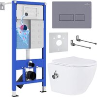 Унитаз подвесной Roxen Antares Bidet в комплекте с инсталляцией StounFix Dual Fresh 6 в 1 966821 (кнопка: серый гранит) — Chaika Market