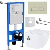 Унитаз подвесной Roxen Antares Bidet в комплекте с инсталляцией StounFix Dual Fresh 6 в 1 966690 (кнопка: бежевый) — Chaika Market