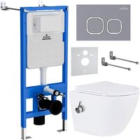 Унитаз подвесной Roxen Antares Bidet в комплекте с инсталляцией StounFix Dual Fresh 6 в 1 966430 (кнопка: серый бетон) — Chaika Market