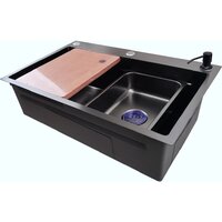 Кухонная мойка Stellar Decor S7045NB-A-D (нано черный, c доской) - Изображение №3 — Chaika Market