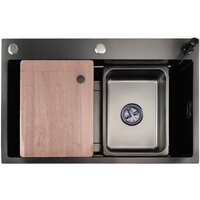 Кухонная мойка Stellar Decor S7045NB-A-D (нано черный, c доской) — Chaika Market
