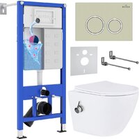 Унитаз подвесной Roxen Antares Bidet в комплекте с инсталляцией StounFix Dual Fresh 6 в 1 966280 (кнопка: бежевый) — Chaika Market