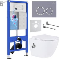 Унитаз подвесной Roxen Antares Bidet в комплекте с инсталляцией StounFix Dual Fresh 6 в 1 966135 (кнопка: серый бетон) — Chaika Market