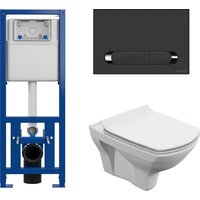 Унитаз подвесной Cersanit Carina New Clean On с инстал. Link Pro (с кнопкой Estetica 64112 черный/хром) — Chaika Market