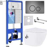 Унитаз подвесной Roxen Antares Bidet в комплекте с инсталляцией StounFix Dual Fresh 6 в 1 962282 (кнопка: оружейная сталь) — Chaika Market