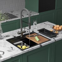 Кухонная мойка Roxen Stage 560250-60B PVD графит (c держателем для ножей, двумя коландерами, разделочной доской и дозатором) - Изображение №2 — Chaika Market