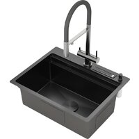 Кухонная мойка Roxen Stage 560250-60B PVD графит (c держателем для ножей, двумя коландерами, разделочной доской и дозатором) - Изображение №4 — Chaika Market