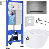 Унитаз подвесной Roxen Antares Bidet в комплекте с инсталляцией StounFix Dual Fresh 6 в 1 960516 (кнопка: оружейная сталь) — Chaika Market