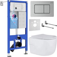 Унитаз подвесной Roxen Porto в комплекте с инсталляцией StounFix Dual Fresh 6 в 1 968445 (кнопка: сатин) - Изображение №1 — Chaika Market