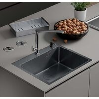 Кухонная мойка Roxen Simple 560220-50B PVD графит (с коландером и дозатором) — Chaika Market