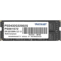 Оперативная память Patriot Signature Line 32GB DDR4 SODIMM PSD432G32002S - Изображение №1 — Chaika Market