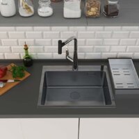 Кухонная мойка Roxen Simple 560220-55B PVD графит (с коландером и дозатором) - Изображение №2 — Chaika Market