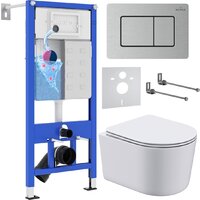 Унитаз подвесной Roxen Simple compact в комплекте с инсталляцией StounFix Dual Fresh 6 в 1 968486 (кнопка: сатин) — Chaika Market