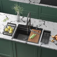 Кухонная мойка Roxen Stage 560250-60-BS оружейная сталь (с держателем для ножей и аксессуарами) — Chaika Market