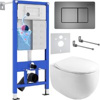 Унитаз подвесной Roxen Egg в комплекте с инсталляцией StounFix Dual Fresh 6 в 1 964215 (кнопка: оружейная сталь) — Chaika Market
