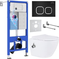 Унитаз подвесной Roxen Antares Bidet в комплекте с инсталляцией StounFix Dual Fresh 6 в 1 938621 (кнопка: черный матовый) — Chaika Market
