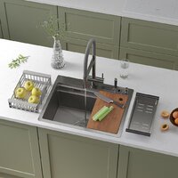 Кухонная мойка Roxen Stage 560250-60-S текстурный сатин (с держателем для ножей и аксессуарами) — Chaika Market