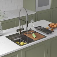 Кухонная мойка Roxen Stage 560250-60-S текстурный сатин (с держателем для ножей и аксессуарами) - Изображение №2 — Chaika Market