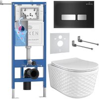 Унитаз подвесной Roxen Vine Tornado в комплекте с инсталляцией StounFix Dual Fresh 6 в 1 979025 (кнопка: черный глянцевый) — Chaika Market