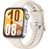 Умные часы Huawei Watch FIT 4 (серебристый, с бежевым силиконовым ремешком, международная версия) — Chaika Market