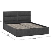 Кровать Трия Глосс универсальная с ПМ тип 1 140x200 (микровелюр Wellmart Graphite) - Изображение №4 — Chaika Market