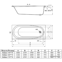 Ванна Alba Spa Baline 160x70 - Изображение №2 — Chaika Market
