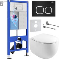 Унитаз подвесной Roxen Egg в комплекте с инсталляцией StounFix Dual Fresh 6 в 1 964079 (кнопка: черный матовый) — Chaika Market
