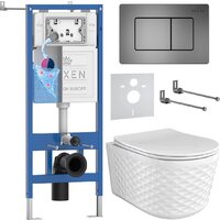 Унитаз подвесной Roxen Vine Tornado в комплекте с инсталляцией StounFix Dual Fresh 6 в 1 979021 (кнопка: оружейная сталь/металл) — Chaika Market