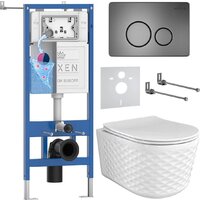 Унитаз подвесной Roxen Vine Tornado в комплекте с инсталляцией StounFix Dual Fresh 6 в 1 979020 (кнопка: оружейная сталь/металл) — Chaika Market