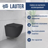 Унитаз подвесной Lauter Augsburg с жестким сиденьем Soft Close 21109EC (черный матовый, скрытое крепление) — Chaika Market