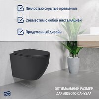 Унитаз подвесной Lauter Augsburg с жестким сиденьем Soft Close 21109EC (черный матовый, скрытое крепление) - Изображение №2 — Chaika Market